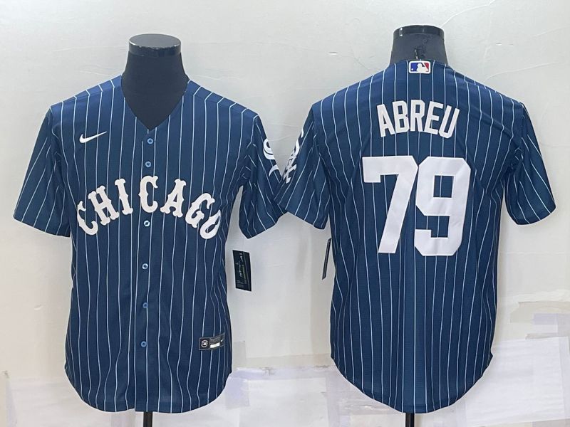 Men Chicago White Sox 79 Abreu Blue Stripe Throwback Nike 2022 MLB Jersey